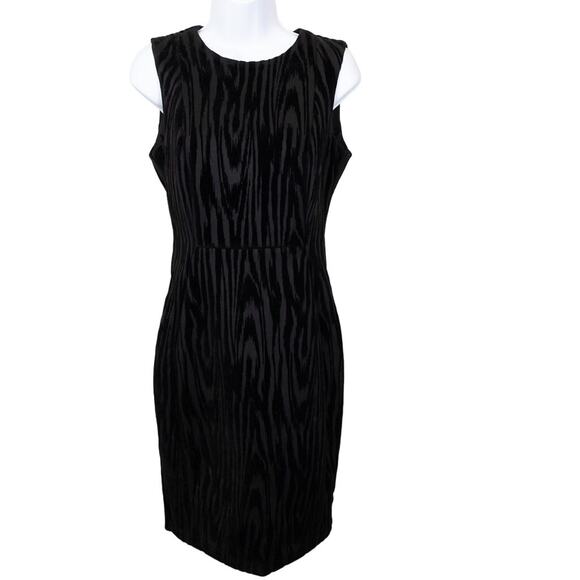 Calvin Klein Black Velvet Animal Print Striped Sheath Dress 4 - Picture 1 of 5